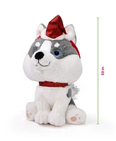 Geoffrey's Toy Box 10" Husky with Christmas Hat Plush Toy