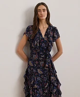 Lauren Ralph Women's Floral Ruffle-Trim Georgette Dress