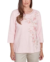 Alfred Dunner Petite Coming Up Roses 3/4-Sleeve Floral Top