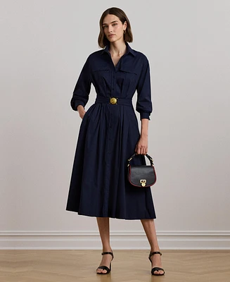 Lauren Ralph Women's Belted Cotton-Blend Midi Shirtdress