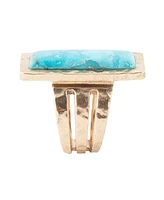 Barse Aztec Genuine Turquiose Bronze Rectangle Ring