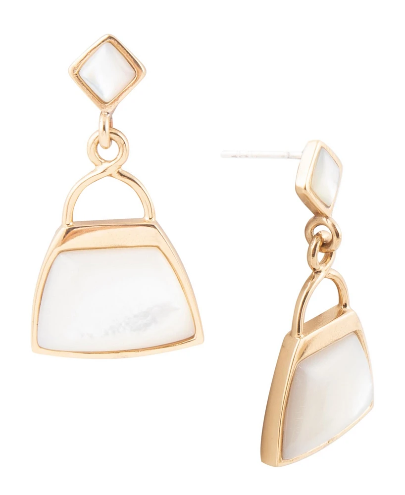 Barse Drop Genuine White Mother of Pearl Abstract Earrings