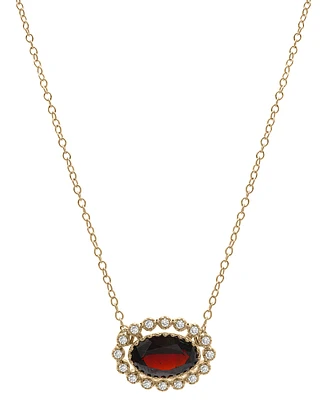 Garnet (1-7/8 ct. t.w.) & White Topaz (1/4 ct. t.w.) Oval Halo 18" Pendant Necklace in 14k Gold-Plated Sterling Silver