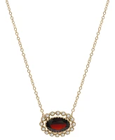 Garnet (1-7/8 ct. t.w.) & White Topaz (1/4 ct. t.w.) Oval Halo 18" Pendant Necklace in 14k Gold-Plated Sterling Silver