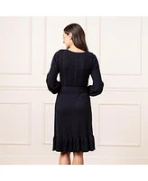 Hope & Henry Women's Organic Long Sleeve Flounce Edge Cable Sweater Dress