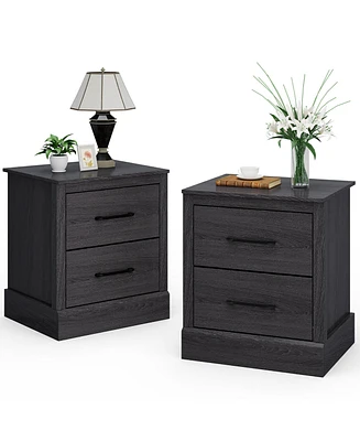 Gymax Set of 2 Drawer Nightstand Bedside Table Compact Sofa End Table Oak Dark Grey