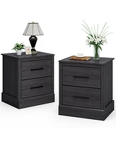 Gymax Set of 2 Drawer Nightstand Bedside Table Compact Sofa End Table Oak Dark Grey