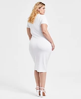 Bar Iii Trendy Plus Ponte Ruched Short-Sleeve Midi Dress, Exclusively at Macy's