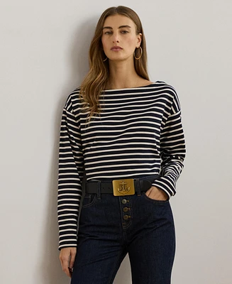 Lauren Ralph Women's Striped Cotton Jersey Boatneck Top