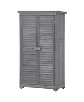 Slickblue Wooden Garden Shed 3-tier Patio Storage Cabinet Outdoor Organizer Lockers with Fir Wood