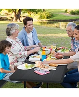 Sugift Folding Picnic Black Table Bench Set with Wood-like Texture
