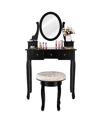 Sugift Vanity Makeup Table Set Bedroom Furniture with Padded Stool