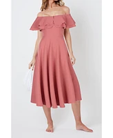 Creea the Label Women's Off Shoulder Ruffle Midi Dress