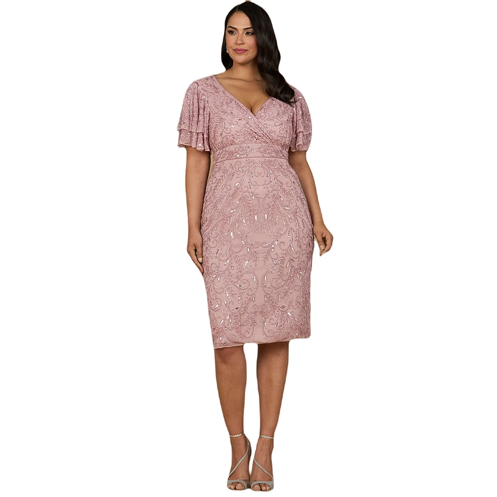 Lara Women's Beaded Midi Dress with Cape Sleeves