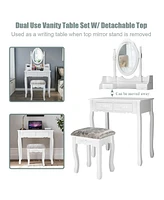 Sugift Vanity Table Set with Oval Mirror and 4 Drawers