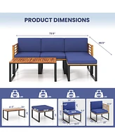 Sugift 5-Piece Patio Acacia Wood Chair Set with Ottoman and Coffee Table
