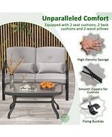 Sugift Outdoor Loveseat Chair Set with Tempered Glass Coffee Table