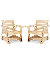 Sugift Outdoor Wood Rocking Chair with High Back and Widened Armrests