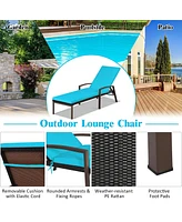 Sugift 2 Pieces Patio Rattan Reclining Chaise Lounge Chair with Cushion and Armrest