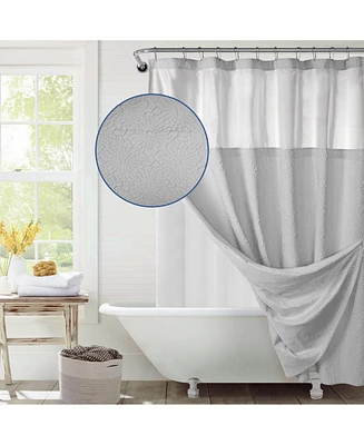 Awesome Home Starburst Water Repellent Crinkle Shower Curtain with Snap-in Liner and Hooks Set, 71"X72"