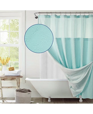 Awesome Home Starburst Water Repellent Crinkle Shower Curtain with Snap-in Liner and Hooks Set, 71"X72"