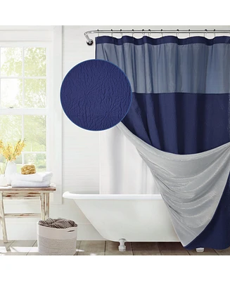 Awesome Home Starburst Water Repellent Crinkle Shower Curtain with Snap-in Liner and Hooks Set, 71"X72"