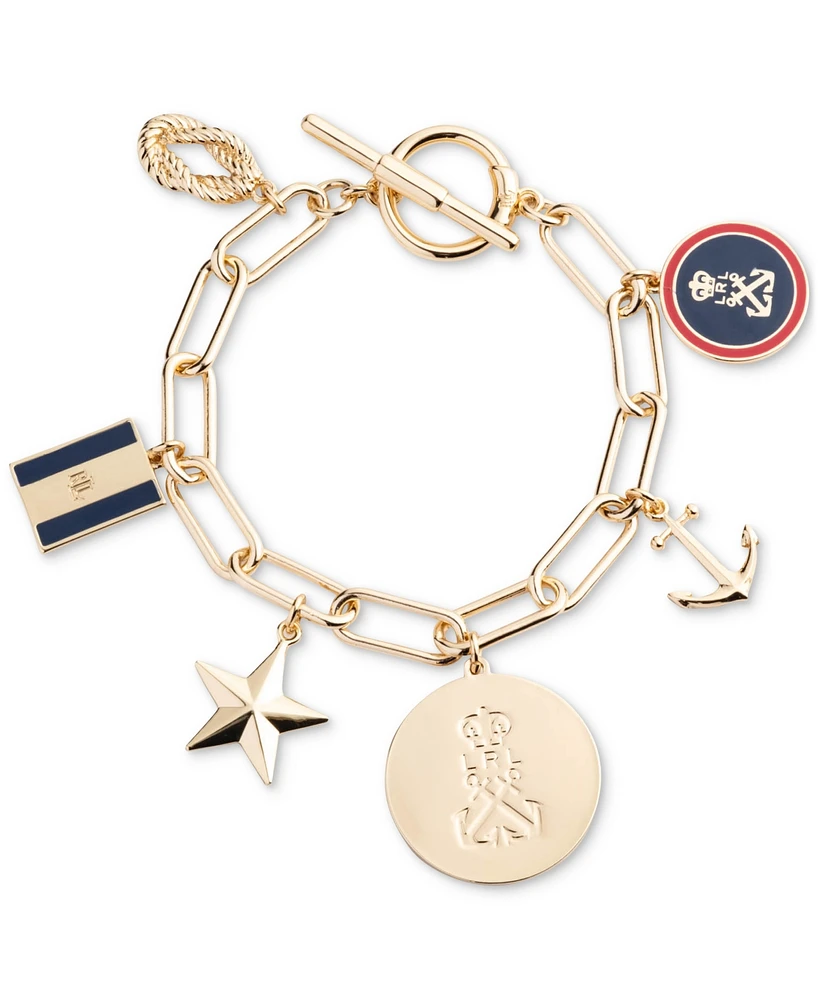 Lauren Ralph Lauren Gold-Tone & Enamel Nautical Charm Toggle Bracelet