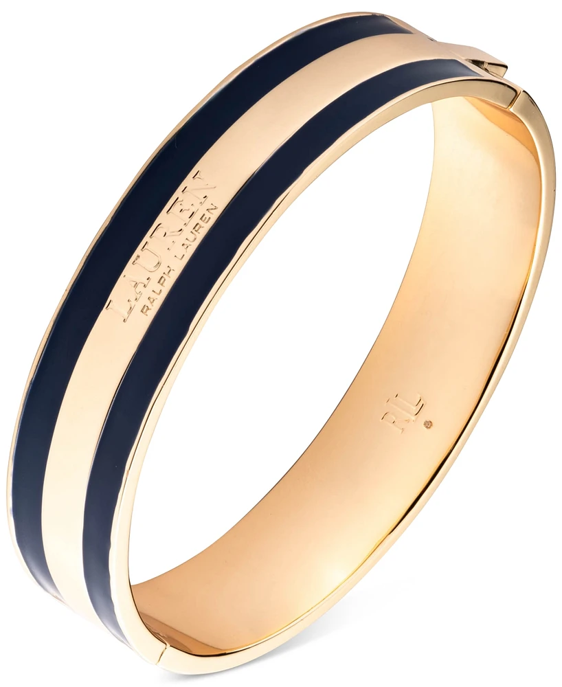 Lauren Ralph Lauren Gold-Tone Blue Enamel Striped Hinged Bangle Bracelet