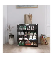 Slickblue 4 Layers Black Shoe Cabinet with Glass Door and Glass Layer Shoes Display Cabinet with Led light Bluetooth Control