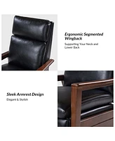 Peter Mid-Century Modern Leather Solid Wood Recliner with Rubber