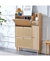 Slickblue Modern minimalist storage cabinet Mdf bed top Japanese rattan shoe cabinet, small home furniture. Suitable for hallways and living r