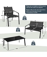 Sugift 4 Pieces Patio Furniture Set with Armrest Loveseat Sofas and Glass Table Deck