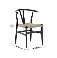 Emma+Oliver Devine Wishbone Style Wooden Dining Chair With Kraft Paper Rope Seat, Stackable Design
