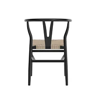 Emma+Oliver Devine Wishbone Style Wooden Dining Chair With Kraft Paper Rope Seat, Stackable Design