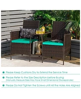 Sugift Rattan Patio Conversation Set Cushioned with Glass Table