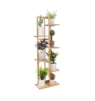 Unho Indoor Outdoor Bamboo Wood Plant Stand Corner Flower Display Rack Shelving Unit