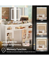 Famapy White Makeup Vanity Desk Dressing Table W/3 Led Lighted Mirrors, Cabinets, Glass Panel Drawers, Hidden Storage Shelves