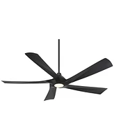 60" Eloquent Modern Indoor Outdoor Ceiling Fan 5 Blade Led Light Remote Control Matte Black Finish Blades Bedroom Patio Living Room Kitchen Porch Damp