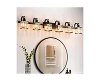 gaomon Bathroom Vanity Light Fixtures Modern Crystal Vanity Light Fixtures Over Mirror，6 Light Modern Crystal Wall Lighting with Square Shade B