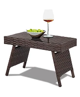 Inolait Folding Pe Rattan Side Coffee Table Patio Garden Furniture