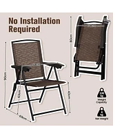 Sugift 4 Pieces Folding Dining Chairs with Steel Armrests and Sling Back