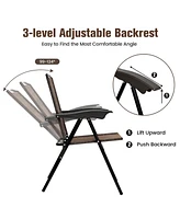 Sugift 4 Pieces Folding Dining Chairs with Steel Armrests and Sling Back