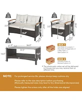Sugift 4 Pieces Patio Rattan Furniture Set with Cushioned Sofa and Storage Table