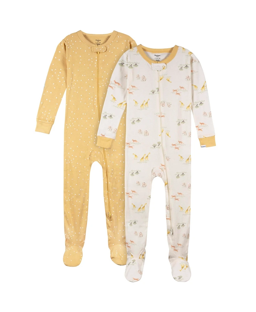 Gerber Baby Boys Snug Fit Footed Pajamas, 2-Pack, Safari