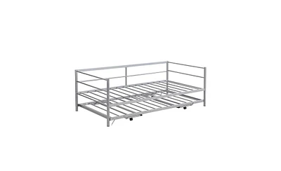 Slickblue Twin Size Metal Daybed with Adjustable Trundle for Versatile Guest Room or Kids' Room