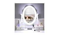 Slickblue White Dressing Table with Light Bulb Single Mirror and 5 Drawers for Makeup and Storage