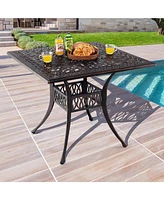 Sugift 35.4 Inch Aluminum Patio Square Dining Table with Umbrella Hole