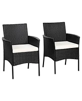 Sugift 2 Pieces Patio Wicker Chairs with Cozy Seat Cushions