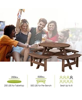 Sugift Patio 8 Seat Wood Picnic Dining Seat Bench Set