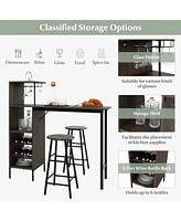 Sugift 3 Piece Bar Table and Chairs Set with 6-Bottle Wine Rack